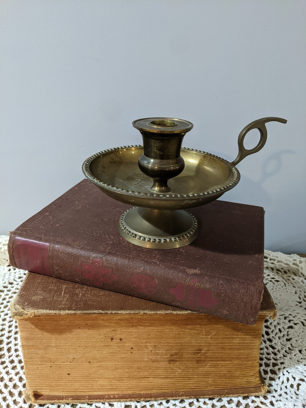 Classic Brass Chamberstick Candle Holder in Antique Brass